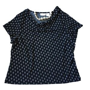 Worthington Top Women Plus 3X 24 26 Drape Cowl Neck Geometric Print Short Sleeve